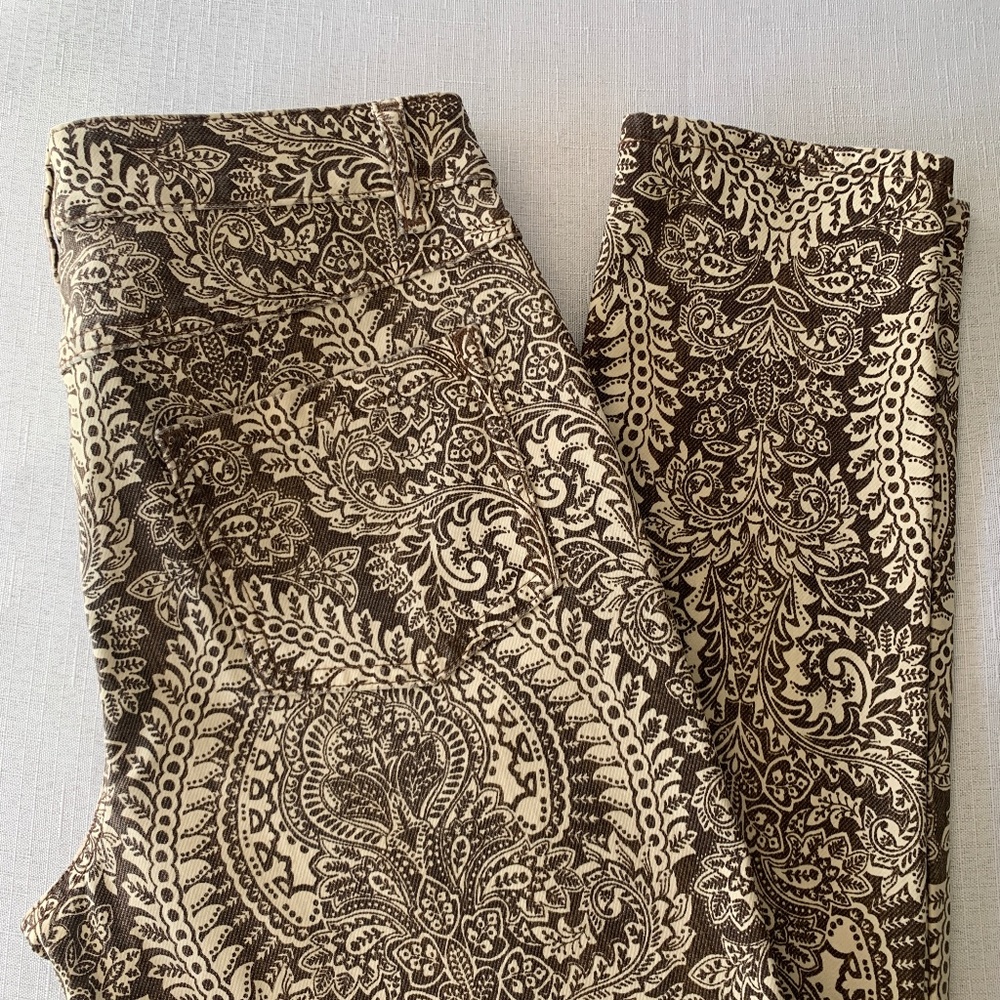 J. McLaughlin Brown/Off-White Mega Ravi Paisley Lexi Jeans Size 4 Stretch NWT